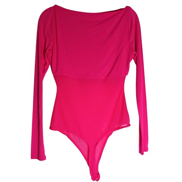 NEW Naked Wardrobe‎ Mesh It Up Longsleeve Thong Bodysuit in Bright Pink, Large - Picture 3 of 12